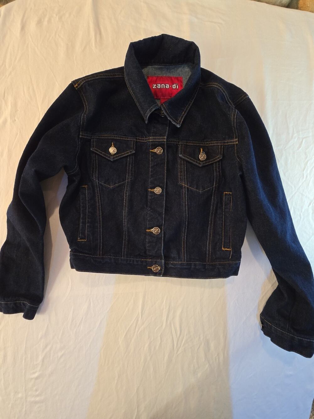 Zana Di Tops Dark Blue Jean Jacket Long Sleeve Button Down 4 Pockets Size M